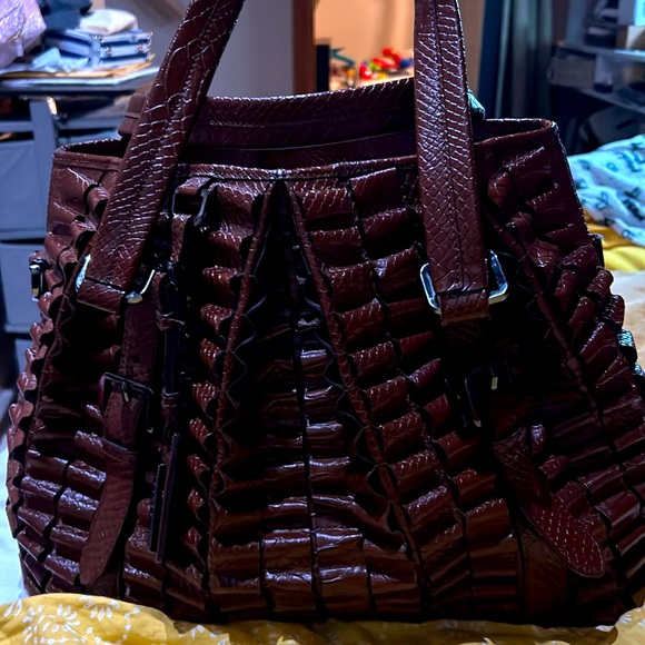 Burberry Brown Ruffled Crocodile Lowry Hobo - Picture 1 of 9